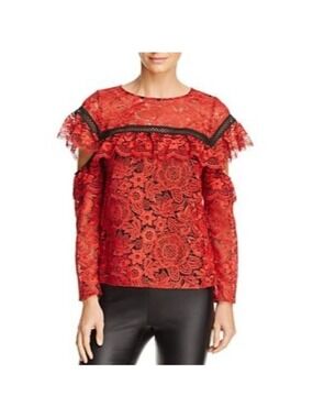 RED CARTER Sheffield Red Lace Top In Carmine Cold Shoulder Size XS